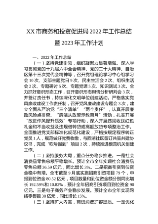 XX市商务和投资促进局2022年工作总结暨2023年工作计划