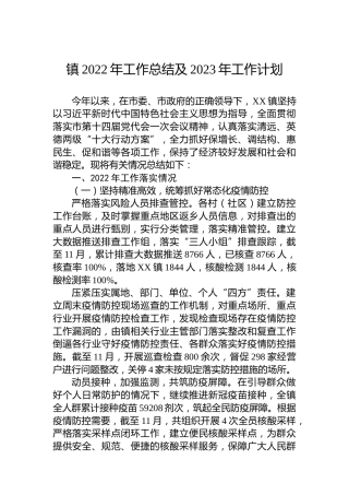 XXX镇2022年工作总结及2023年工作计划