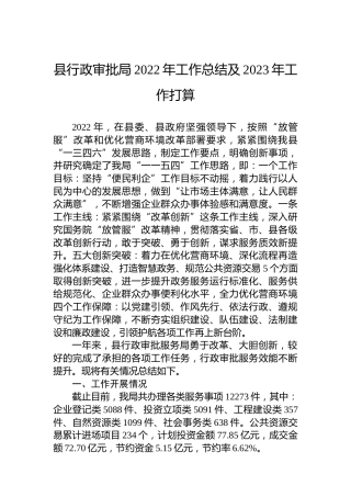 县行政审批局2022年工作总结及2023年工作打算
