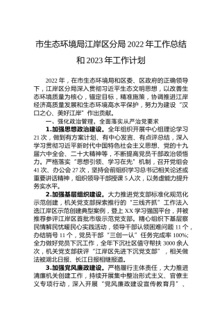 市生态环境局江岸区分局2022年工作总结和2023年工作计划