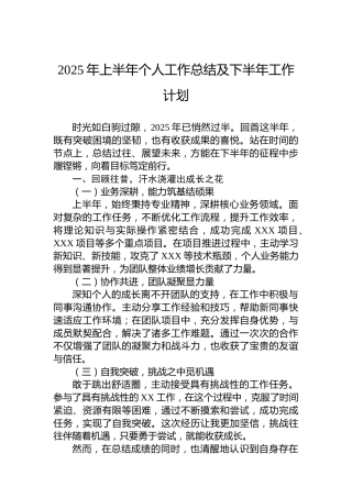 2025年上半年个人工作总结及下半年工作计划