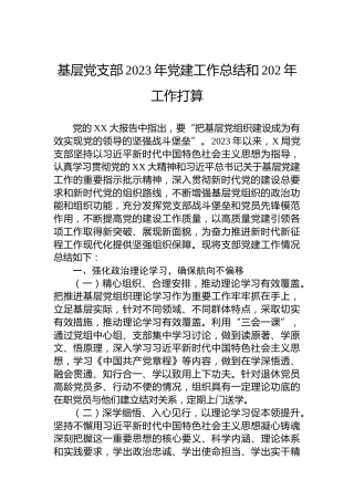 基层党支部2023年党建工作总结和202年工作打算