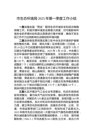 市生态环境局2025年第一季度工作小结