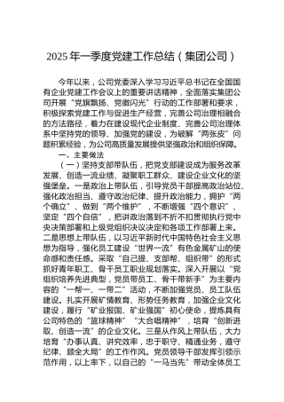 2025年一季度党建工作总结（集团公司）