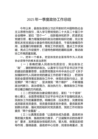 2025年一季度政协工作总结