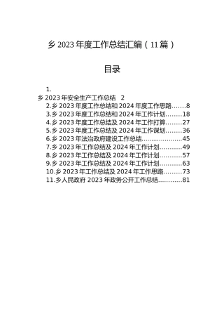 乡2023年度工作总结汇编（11篇）