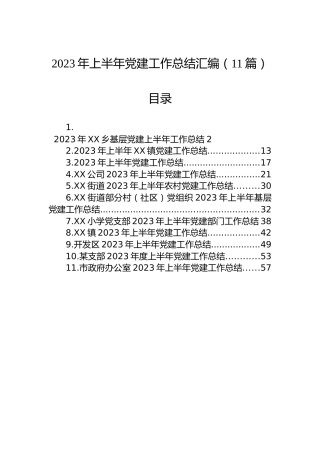 2023年上半年党建工作总结汇编（11篇）