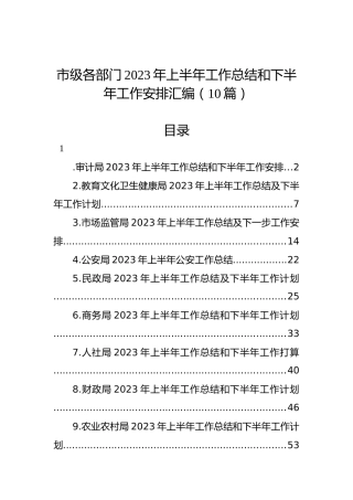 市级各部门2023年上半年工作总结和下半年工作安排汇编（10篇）