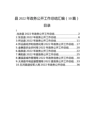 县2022年政务公开工作总结汇编（10篇）