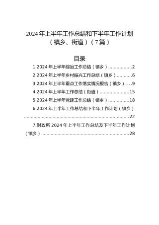 2024年上半年工作总结和下半年工作计划（镇乡、街道）（7篇）