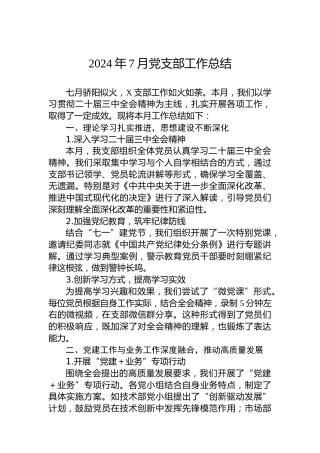2024年7月党支部工作总结
