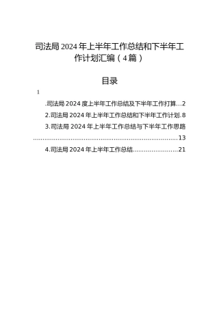 司法局2024年上半年工作总结和下半年工作计划汇编（4篇）