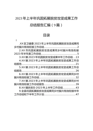 2023年上半年巩固拓展脱贫攻坚成果工作总结报告汇编（9篇）