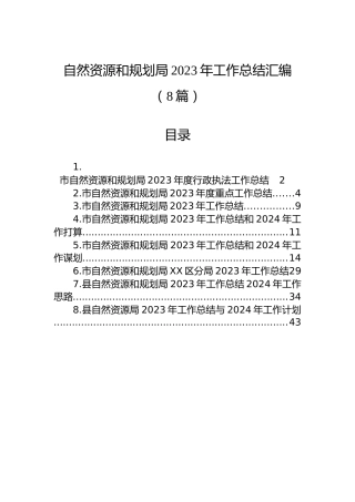 自然资源和规划局2023年工作总结汇编（8篇）