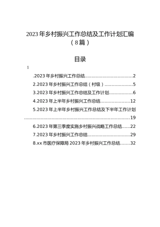 2023年乡村振兴工作总结及工作计划汇编（8篇）
