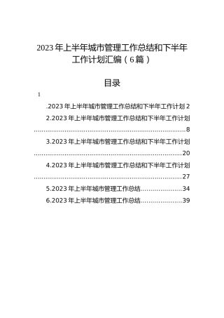 2023年上半年城市管理工作总结和下半年工作计划汇编（6篇）