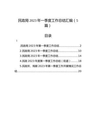 民政局2023年一季度工作总结汇编（5篇）