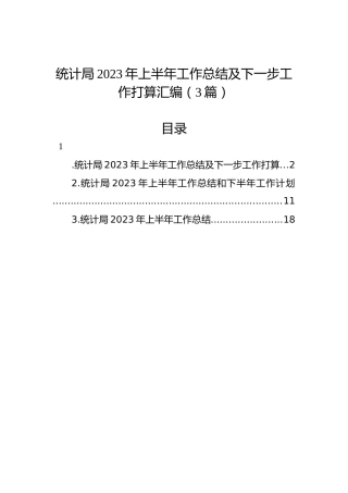统计局2023年上半年工作总结及下一步工作打算汇编（3篇）