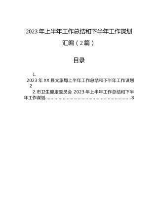 2023年上半年工作总结和下半年工作谋划汇编（2篇）