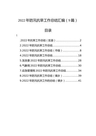 2022年防汛抗旱工作总结汇编（9篇）