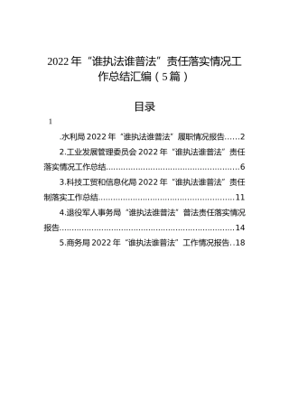 2022年“谁执法谁普法”责任落实情况工作总结汇编（5篇）