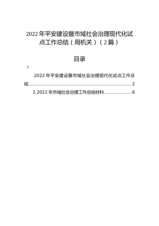 2022年平安建设暨市域社会治理现代化试点工作总结（局机关）（2篇）