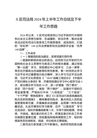 X区司法局2024年上半年工作总结及下半年工作思路