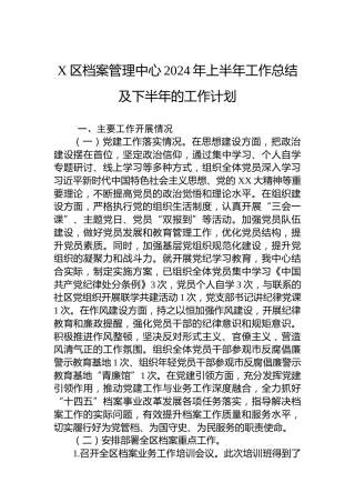 X区档案管理中心2024年上半年工作总结及下半年的工作计划