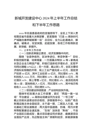 新城开发建设中心2024年上半年工作总结和下半年工作思路
