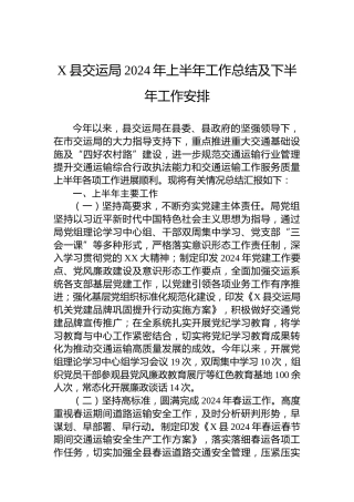 X县交运局2024年上半年工作总结及下半年工作安排