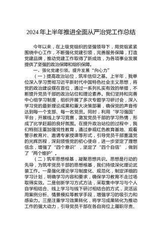 2024年上半年推进全面从严治党工作总结