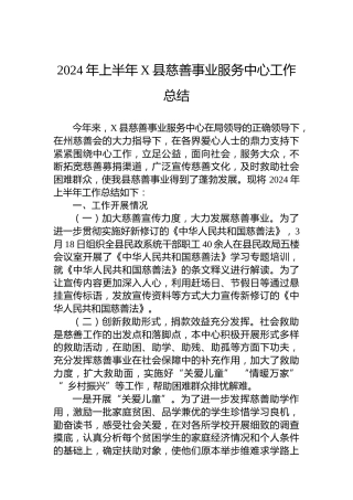 2024年上半年X县慈善事业服务中心工作总结