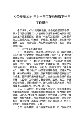 X公安局2024年上半年工作总结暨下半年工作谋划