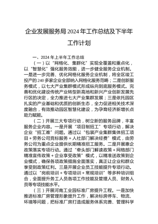 企业发展服务局2024年工作总结及下半年工作计划