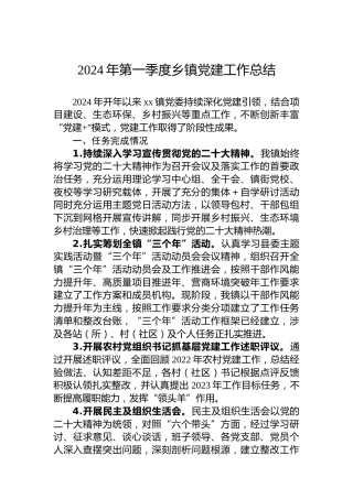 2024年第一季度乡镇党建工作总结