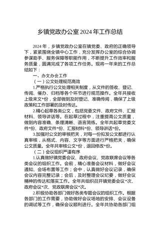 乡镇党政办公室2024年工作总结