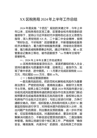 XX区税务局2024年上半年工作总结