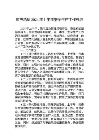 市应急局2024年上半年安全生产工作总结