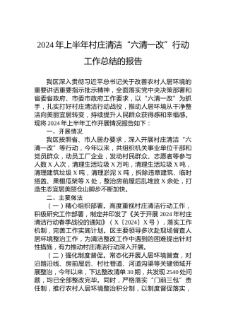 2024年上半年村庄清洁“六清一改”行动工作总结的报告