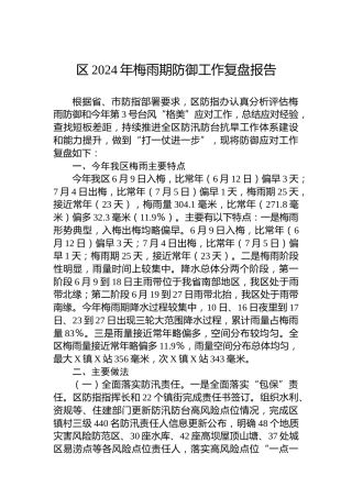 区2024年梅雨期防御工作复盘报告