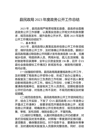 县民政局2023年度政务公开工作总结
