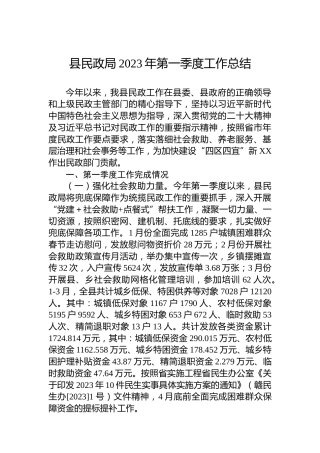 县民政局2023年第一季度工作总结