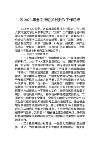 区2023年全面推进乡村振兴工作总结