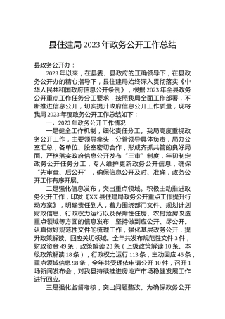 县住建局2023年政务公开工作总结