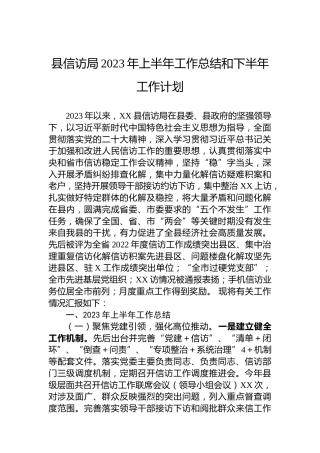 县信访局2023年上半年工作总结和下半年工作计划