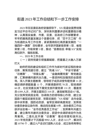 街道2023年工作总结和下一步工作安排