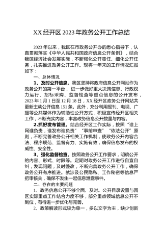 XX经开区2023年政务公开工作总结
