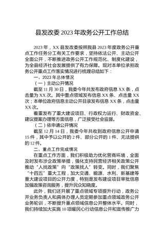 县发改委2023年政务公开工作总结