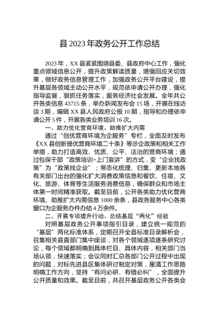 县2023年政务公开工作总结