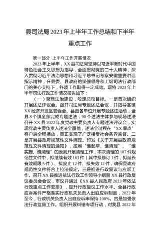 县司法局2023年上半年工作总结和下半年重点工作